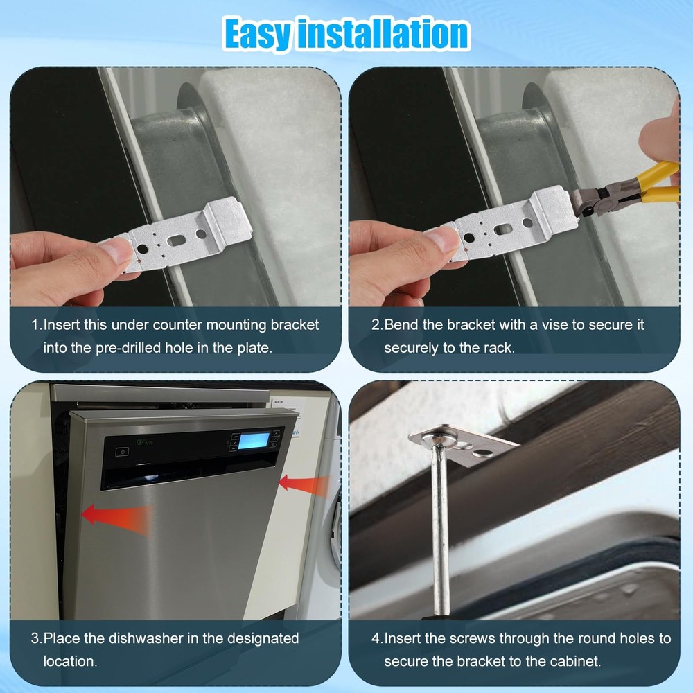 2pcs Dishwasher Mounting Brackets, Under Counter Mounting Clips Universal