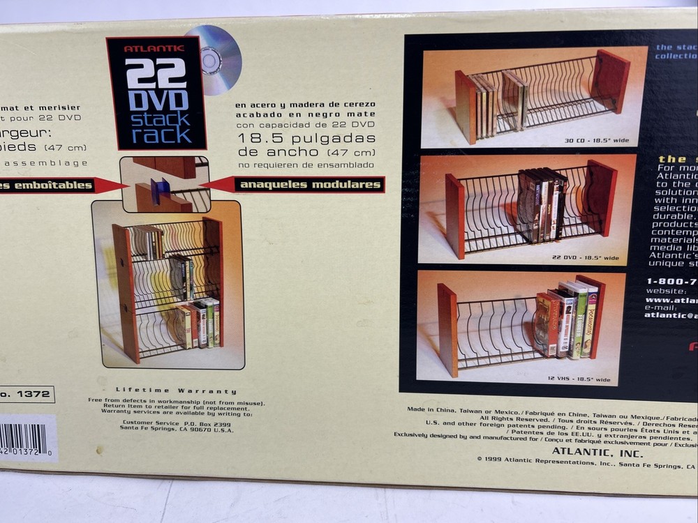 Atlantic 22 DVD Case Storage Stackable Rack Cherry Wood Black Steel Open Box