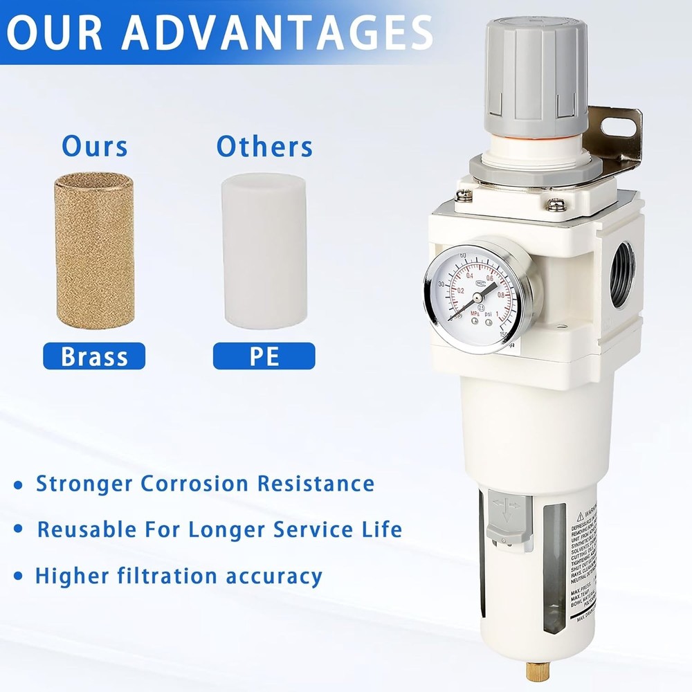 WeiTeng 1" NPT Compressed Air Filter Regulator Combo