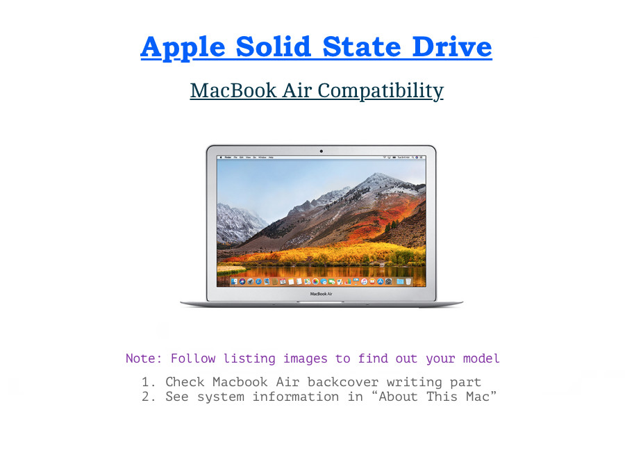 Apple Macbook Air A1369 A1370 128GB Solid State Drive SSD with macOS High Sierra