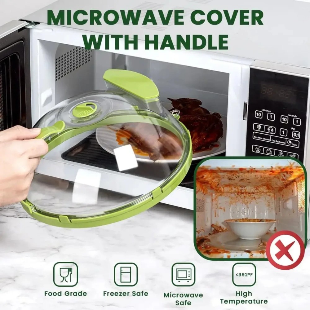 Clear Microwave Splatter Cover with Handle & Steamer Plate Kitchen Tool