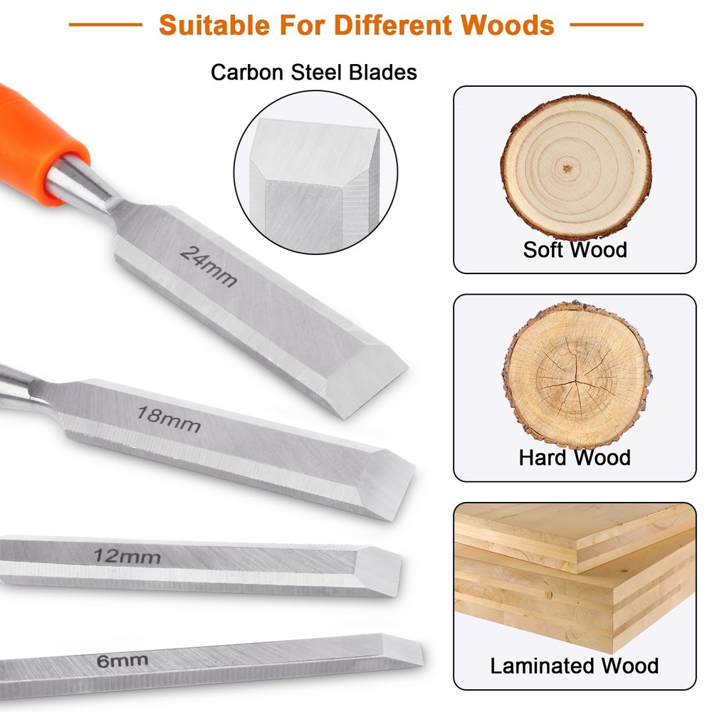 4 Piece Wood Chisel Sets Woodworking Tools Set, Chisels for 4 Pack