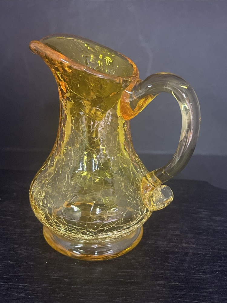 Crackle Golden Amber Pitcher 3.5”