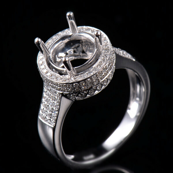 Luxury Natural Diamond Semi Mount Ring Setting Round 8.0mm Solid 14K White Gold