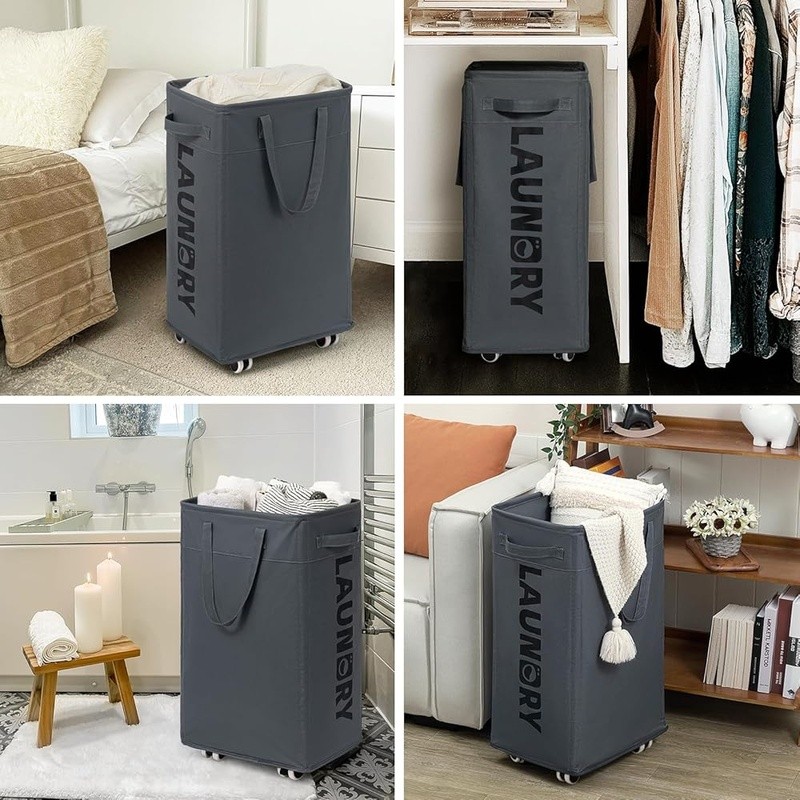 Lightweight Rolling Laundry Hamper W/ Removable Mesh Bag Sturdy Handle 4 Wheels