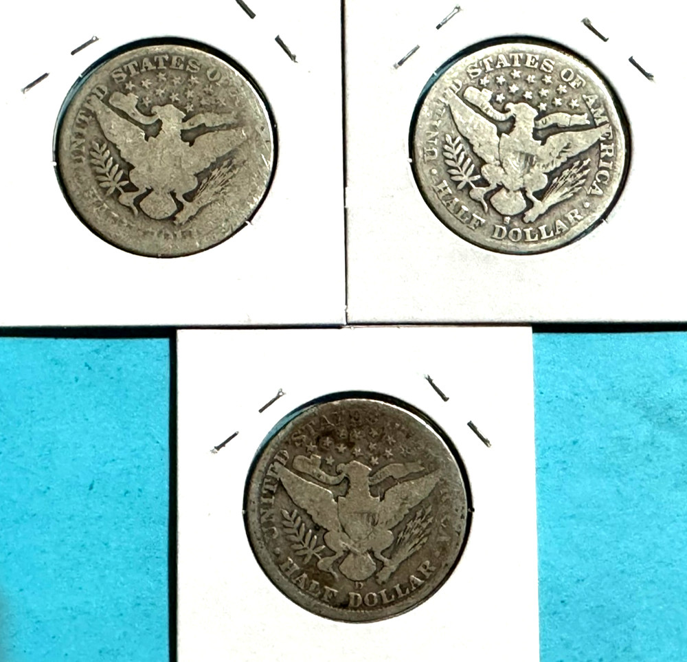 Barber Half Dollars - 3 coins