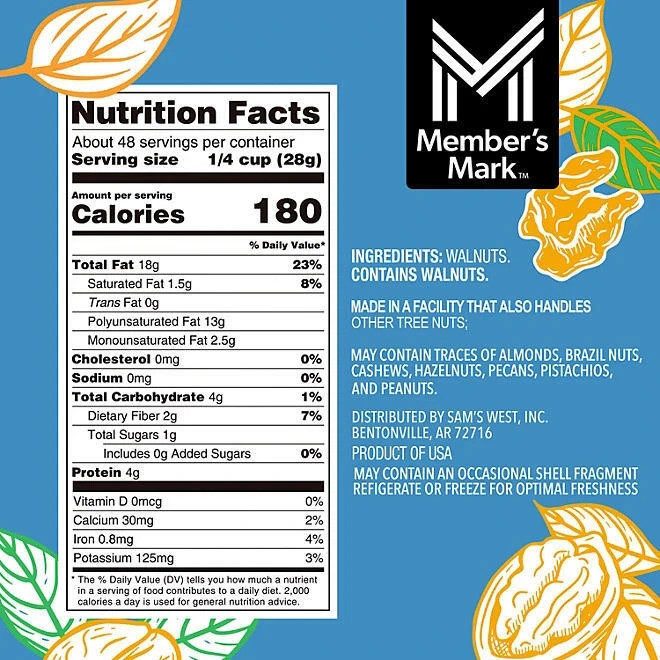 3 Packs Member's Mark Natural Shelled Walnuts 3 lbs.