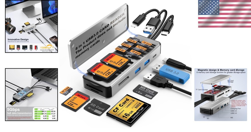 Aluminum 8in1 SD Card Reader - USB 3.0 High-Speed Transfer