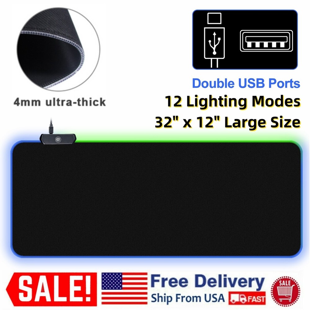 Gaming Mouse Pad RGB LED Light Computer Keyboard Mouse Mat 8 Colors Large Size