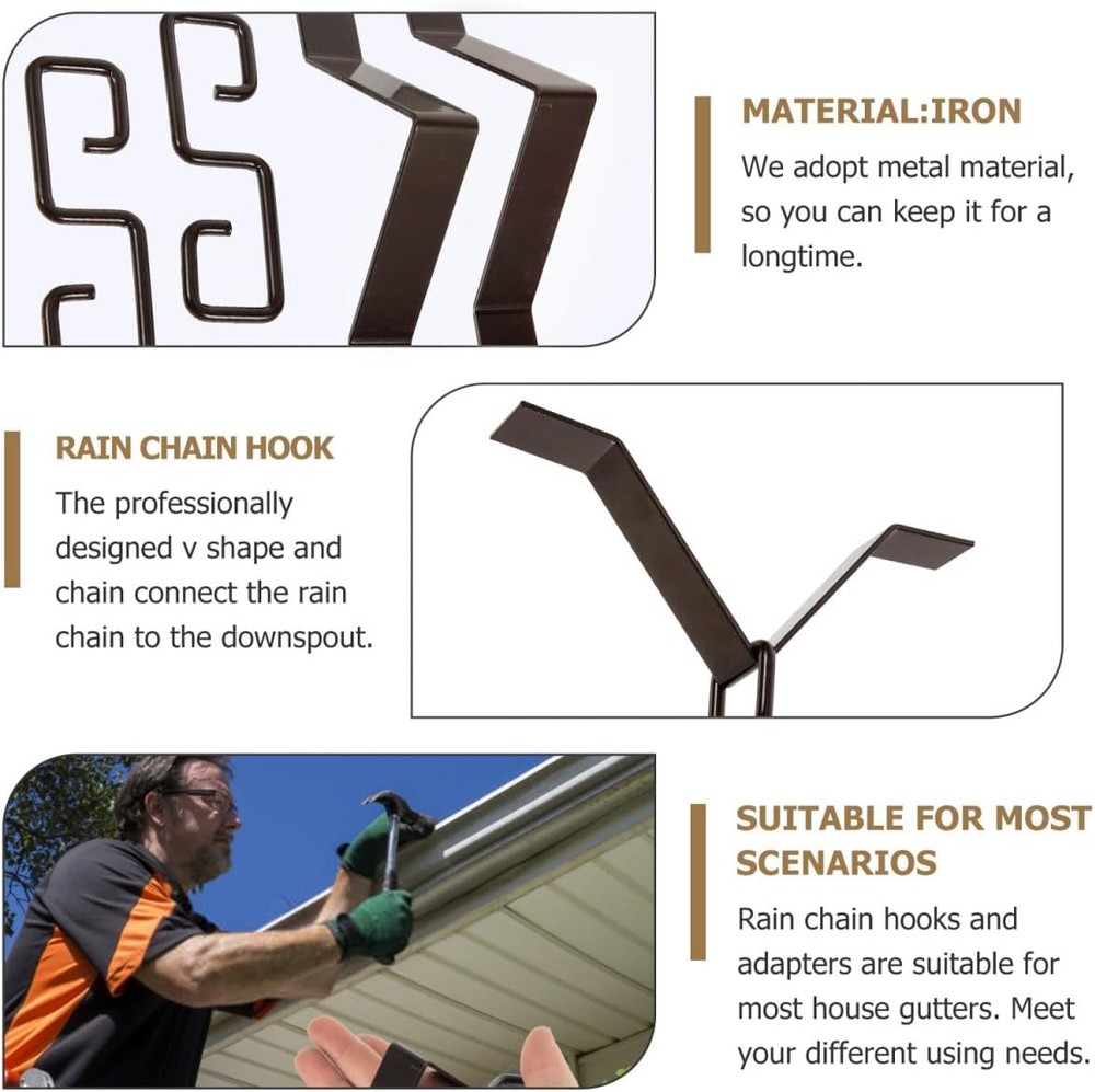 Rain Chain Hook Adapter 2-Pack Metal V-Shaped Rain Chain Hangers Gutter