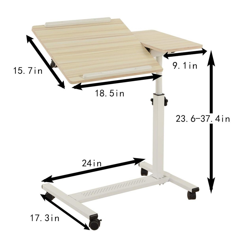 Tilting Overbed Table with Wheels Rolling Laptop Table Overbed Desk Rolling L...