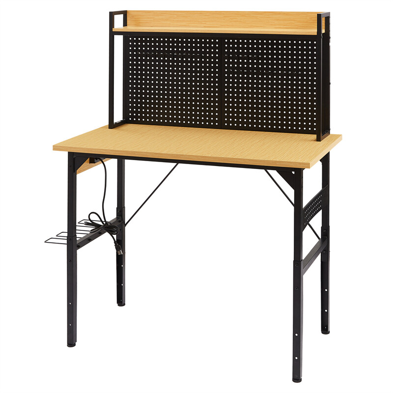 48'' Adjustable Workbench with pegboard Wooden Desktop Workbench 1600 lbs