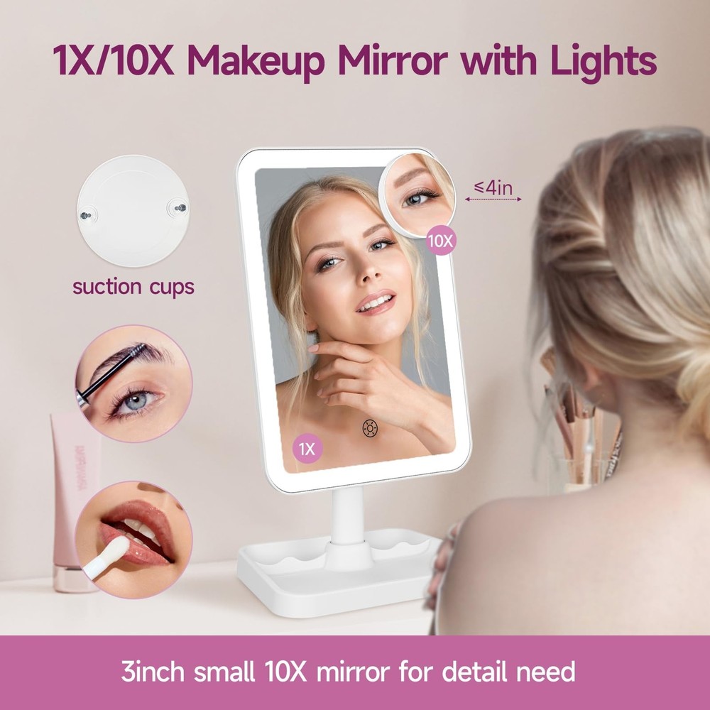 FUNTOUCH Rechargeable Lighted Mirrors for Makeup, 2000mAh, 10X Magnification/...