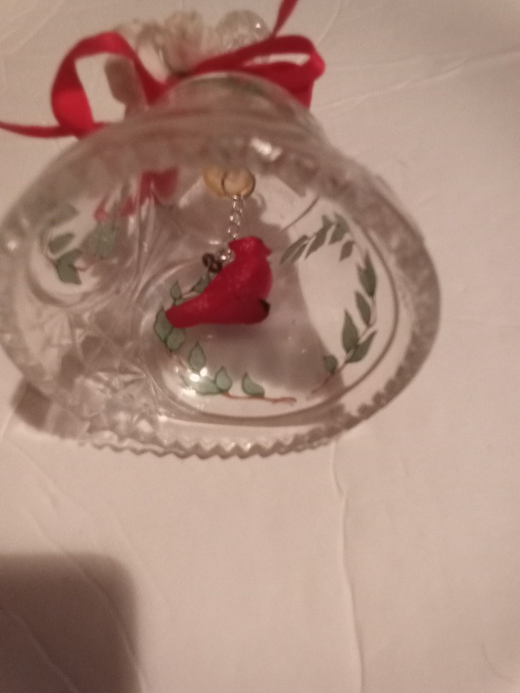 Pre Owned Clear Crystal Bell/ Cardinal Bird