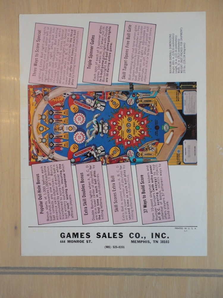 Hokus Pokus Pinball Machine Flyer Original Bally Brochure Tri Folded