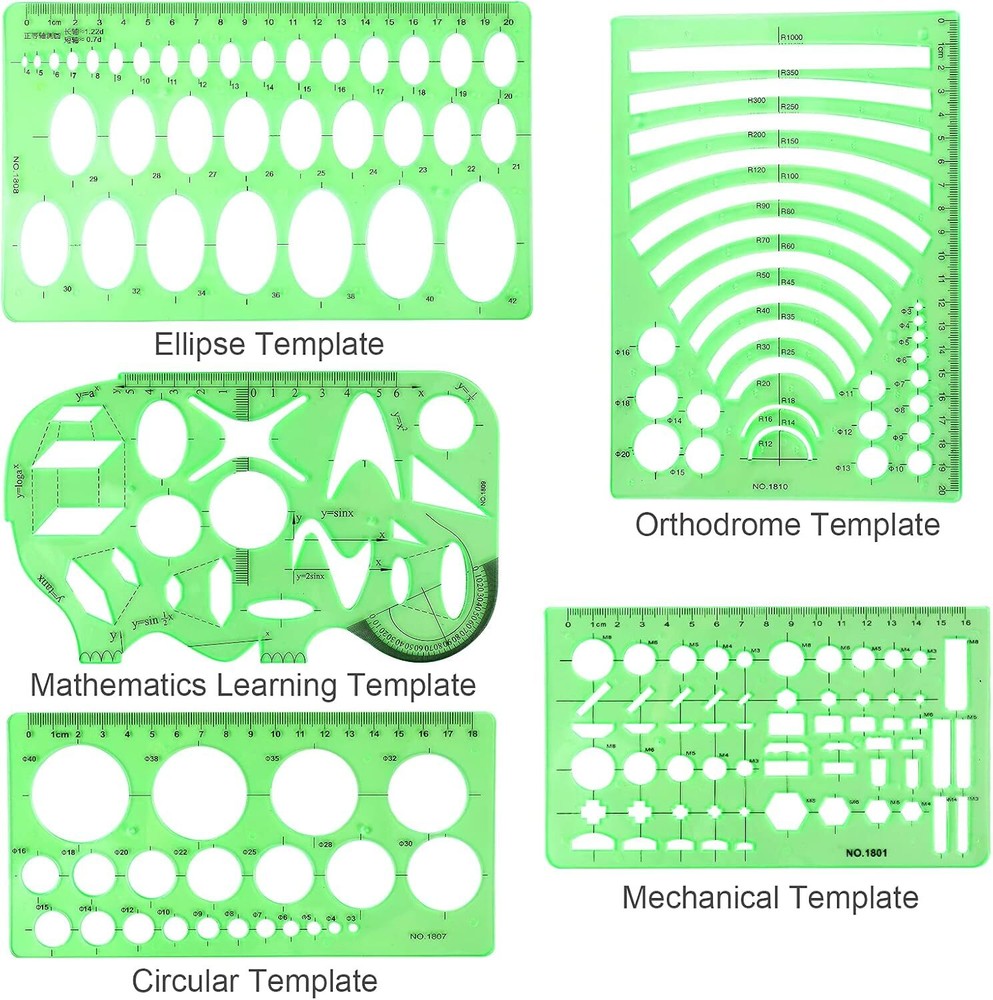 11PCS Geometric Drawings Templates, Drafting Stencils Measuring Tools,