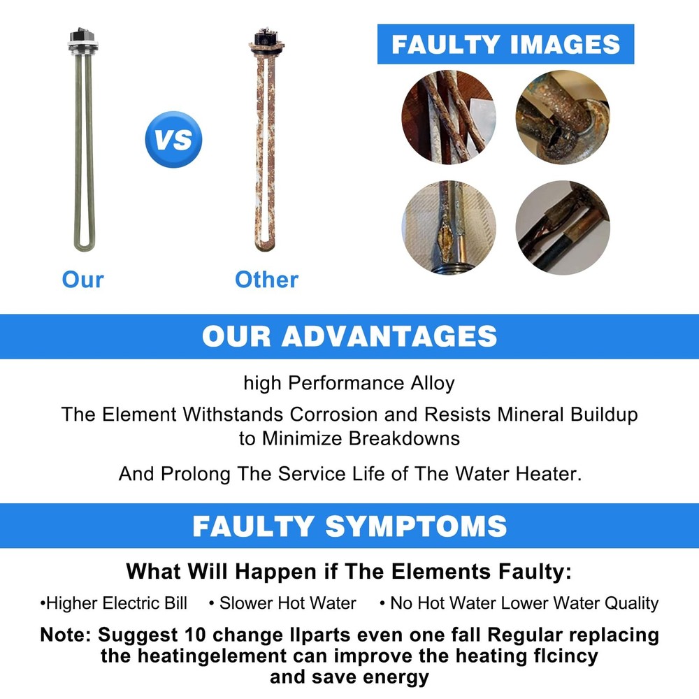 92249 RV Water Heater Element for Atwood Parts gc6aa-10e Black