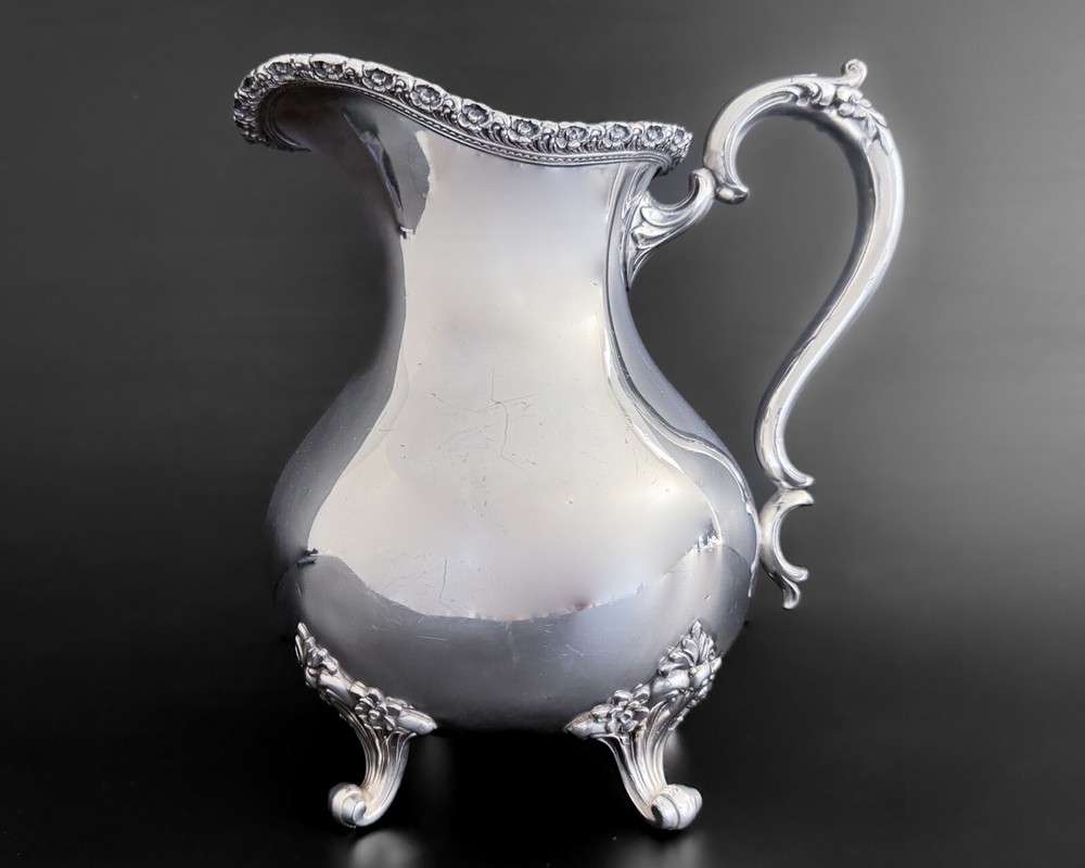 Wilcox International Silver Plate 8.5" Footed Water Pitcher Rose Floral Pattern