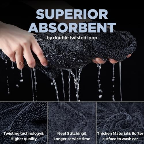2-Pack 1200GSM Microfiber Car Drying Towels, Extra Large Twisted-Loop