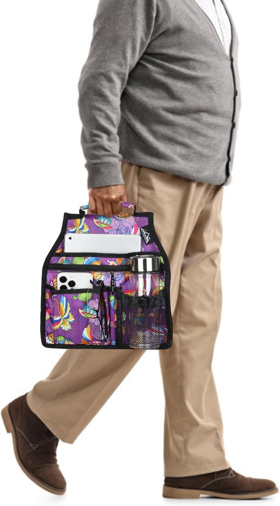 Walker Side Bag, Storage Pouch W/Cup Holder for Folding Walker, Waterproof Caddy