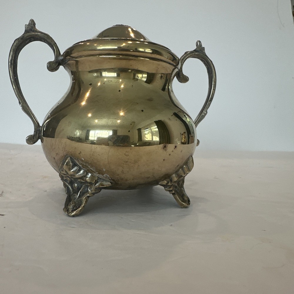 ETCHED BRASS TEA/COFFEE SET WITH TRAY. Good Condition