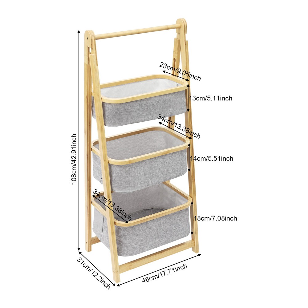 3-Tiers Fold Out Storage Foldable Laundry Baskets Laundry Organizer for Home Use