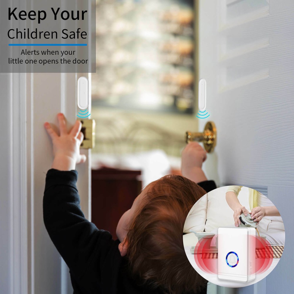 Door Open Alert Chime Wireless 600ft 5 Volume Level 2 Magnet Sensor +Transmitter