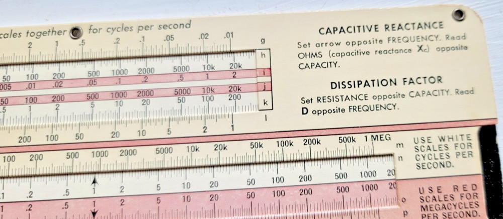 Vintage SHURE Capacitive/Inductive Reactance SlideRule Calculator & Booklet 1957
