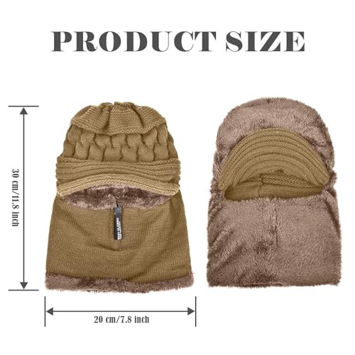 Fleece Lined Beanie Hat, Elastic Soft Ear Protection Knitted One Size Khaki
