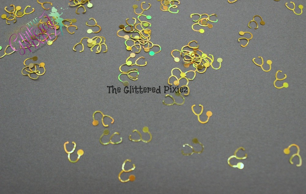 GOLD STETHOSCOPE shape holographic Glitter- Pixie Shapes-