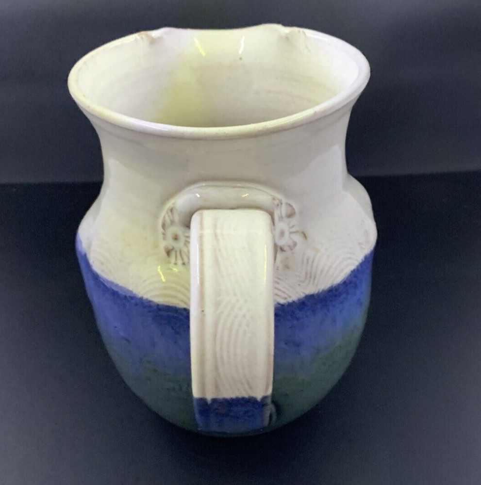 Multicolor Glazed Clay Pottery Pitcher Jug Pinched Edge Spout - Signed