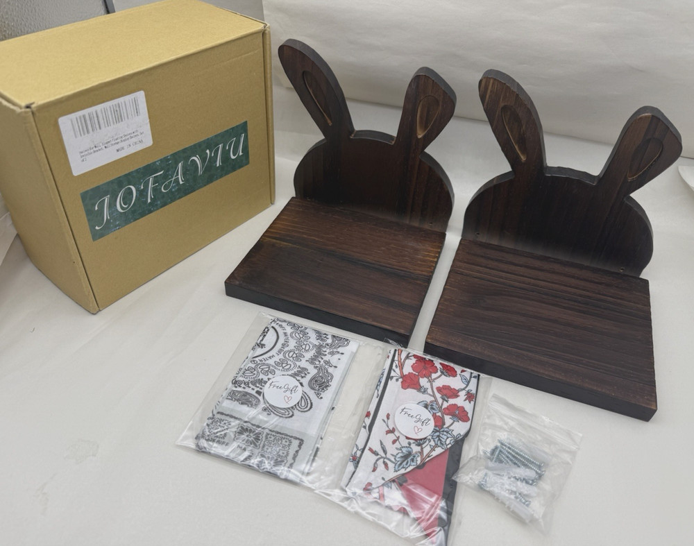 2 PCS Floating Shelves For Wall Easter Rabbit Design Brown Unused, *READ..