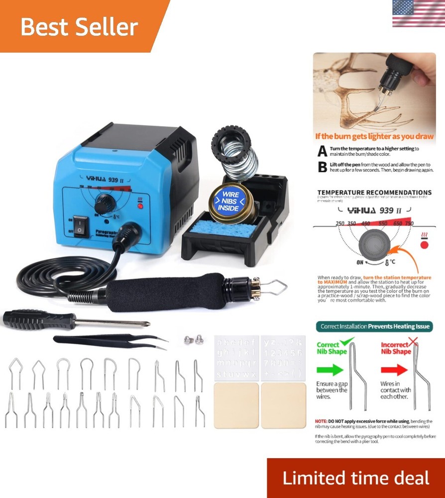 Complete Pyrography Set with Adjustable Temperature & Safety Features - Blue