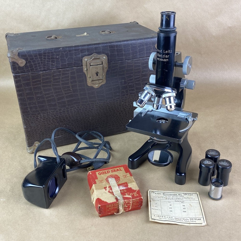 Ernst Leitz Wetzlar 1920s Black Microscope W/ Original Case