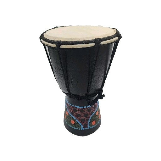 Wood Djembe Hand Crafted Drum Dot Painted 8"