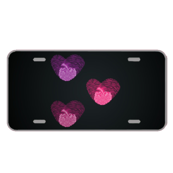 Custom License Plate With 3 Different Colored Hearts