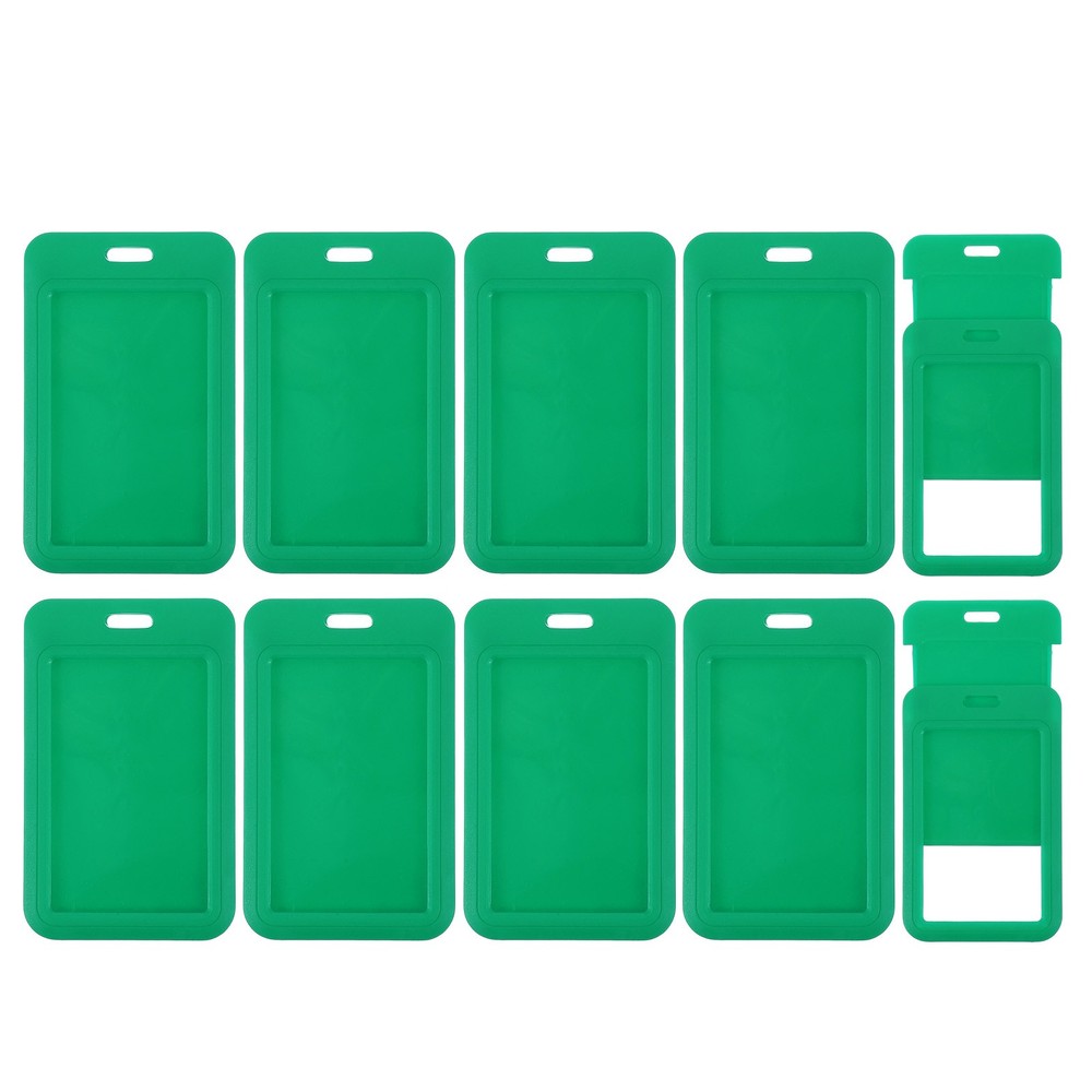 10 Pack Badge Holder, Plastic Vertical ID Protector Clips, Green