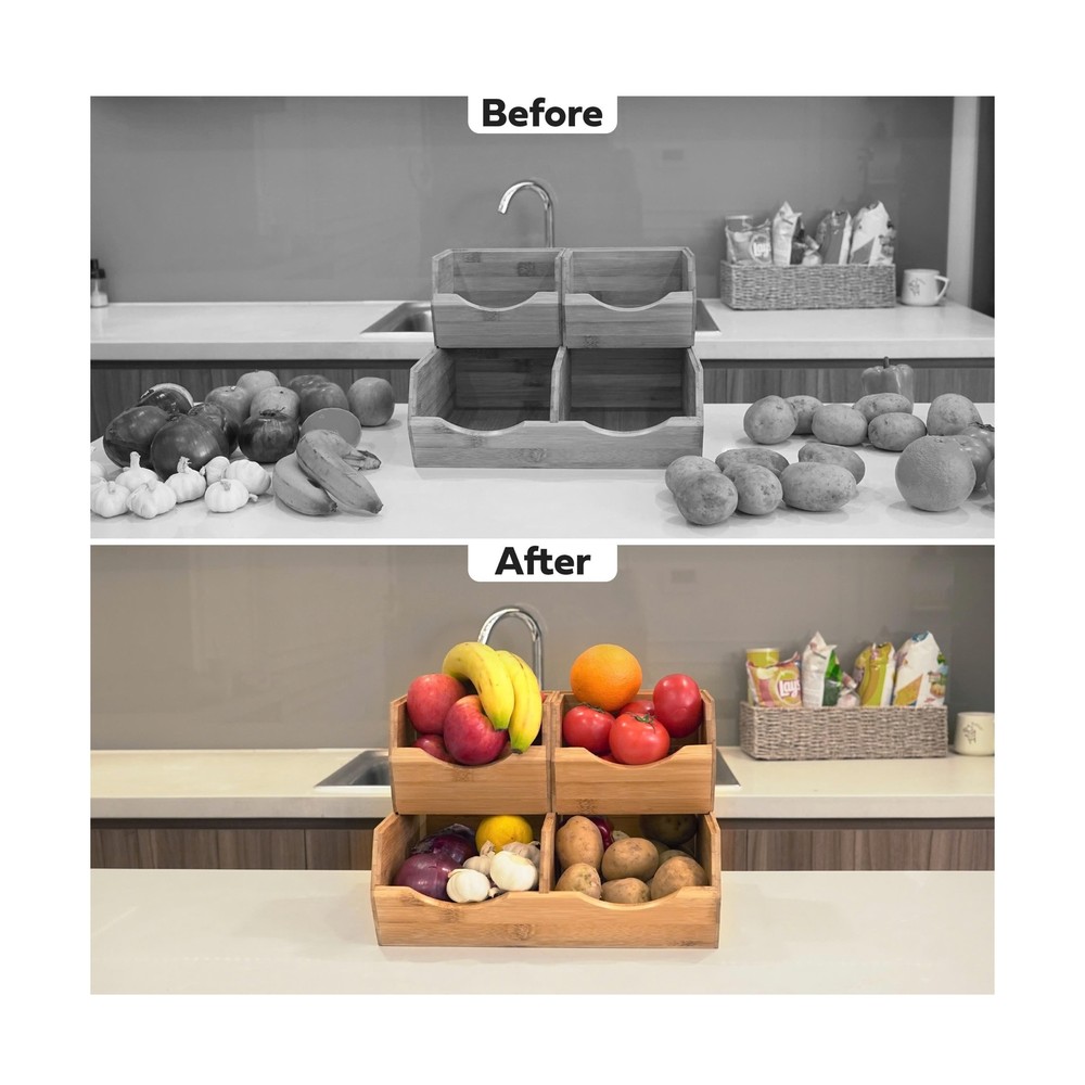 HOMESTEAD Bamboo Pantry Storage Bins - Stackable Baskets, Potato an... Fast Ship