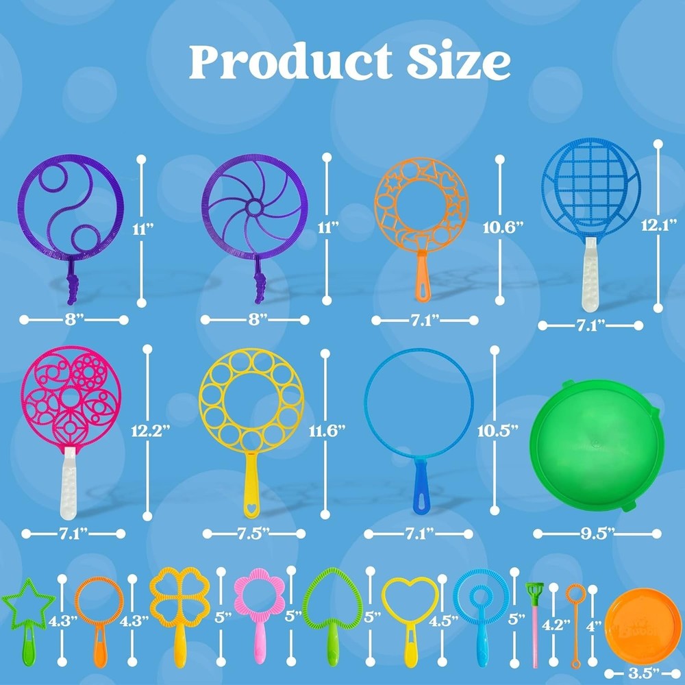 Multicolor Bubble Wands Bundle - 18 Large Wands and Bubble Solution Trays