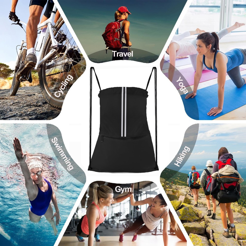 JOYNYON Drawstring Backpack Sports Gym Bag, Draw String Large, Two Tone Black