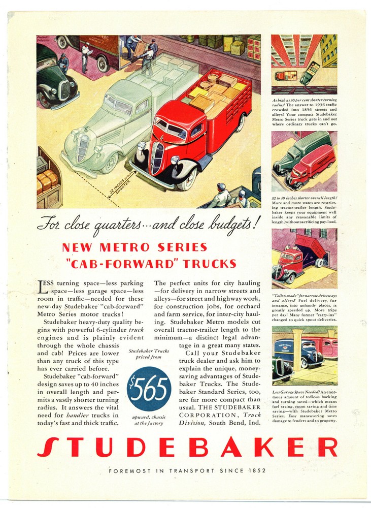 1936 Studebaker Trucks Original Advertisement: Cab Forward Version, South Bend