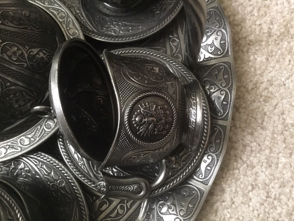 Silver Tray Ottoman Design Coffee Serving Kitchen Present , 14” Diameter, 16” H.