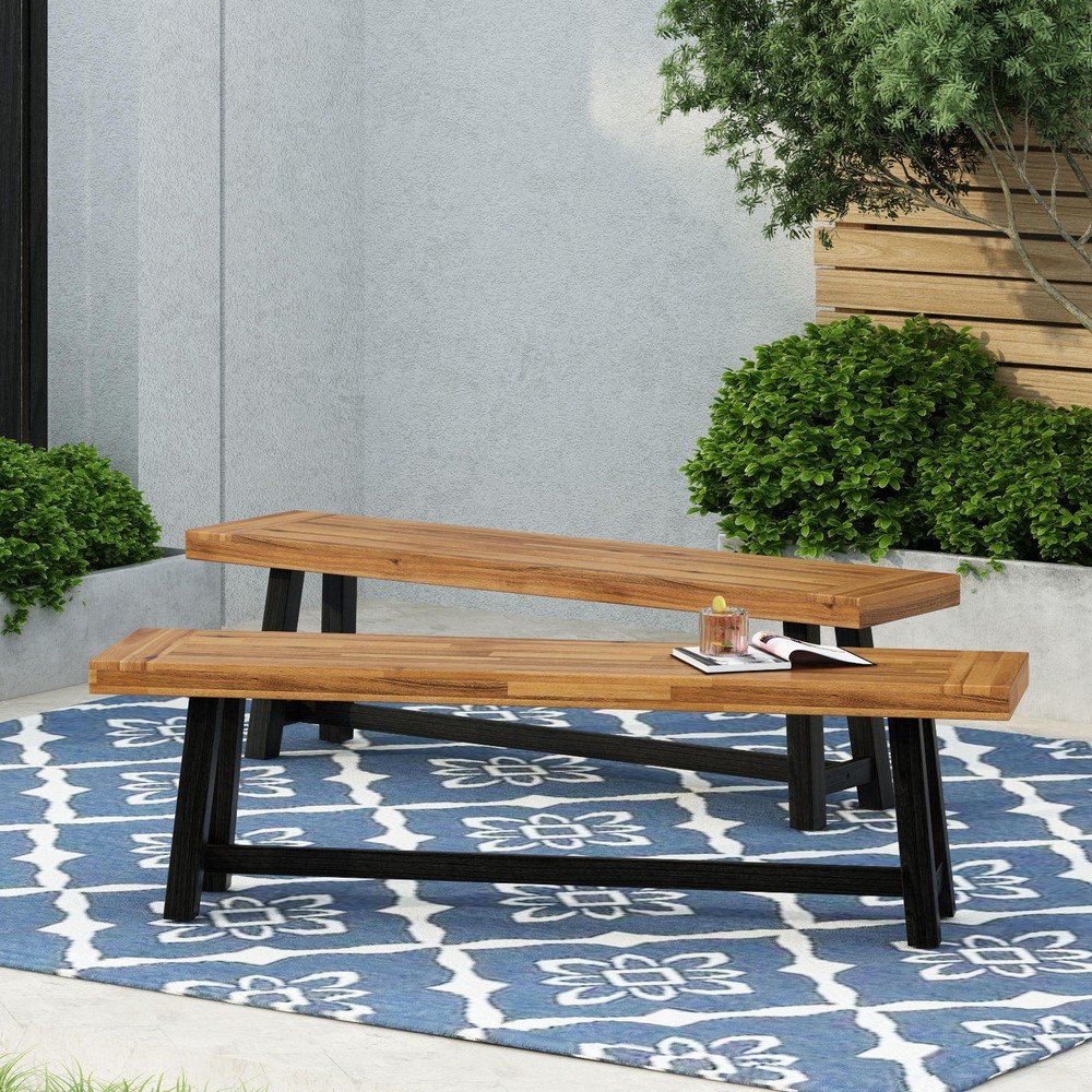 Indoor Outdoor Folding Acacia Wood Dining Benches Rectangular Camping Benches