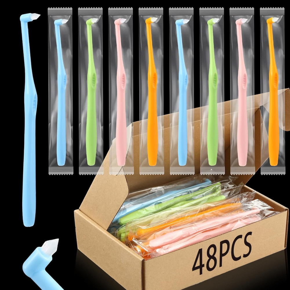 48 Pcs End Tuft Toothbrush Individually Wrapped Small Head Toothbrush Reusable O