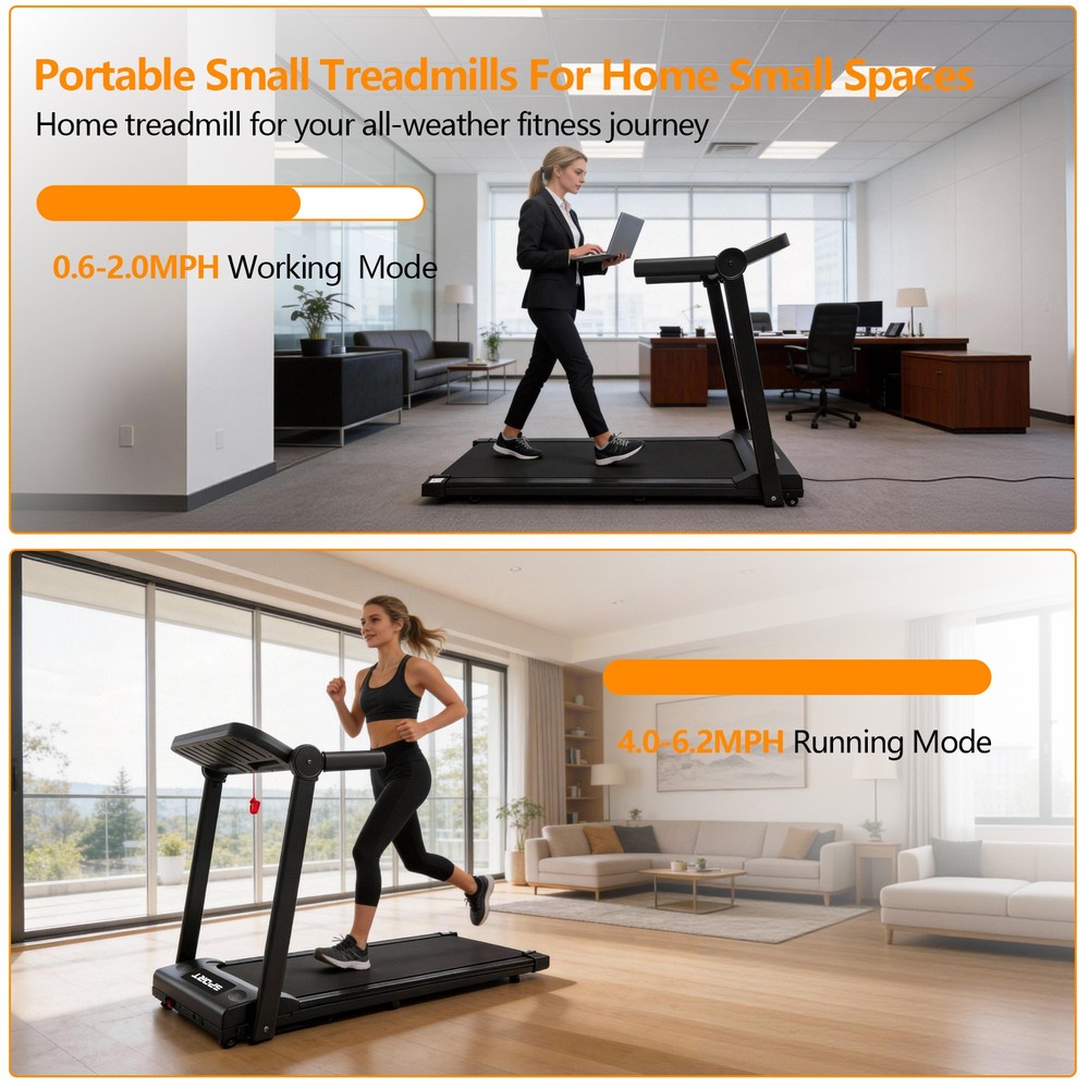3.0HP Treadmills with Removable Desk Workstation, Folding Walking Pad