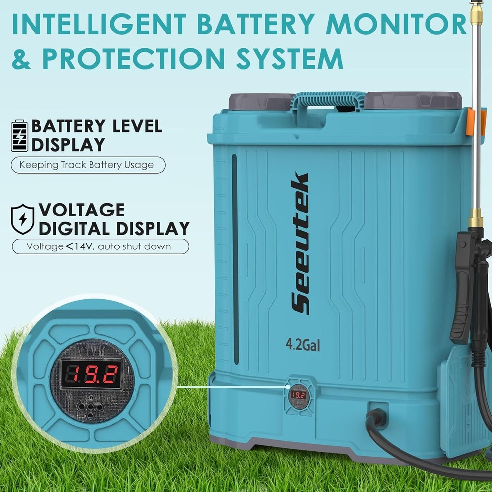 Backpack Sprayer Battery Powered 4.2 Gallon, 0-100 PSI Electric Back Pack Spraye