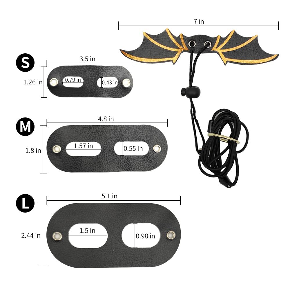 Adjustable Leather Harness with Wings for Bearded Dragons 3 Sizes Black