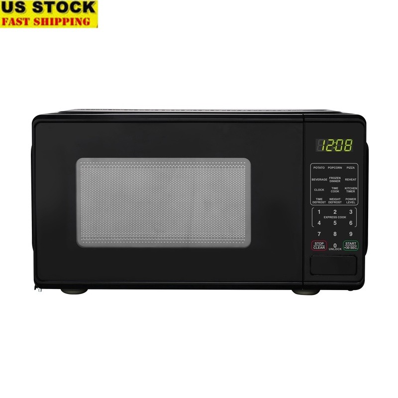 Compact Microwave Oven 700W LED Display Timer Child Lock Auto Defrost Turntable