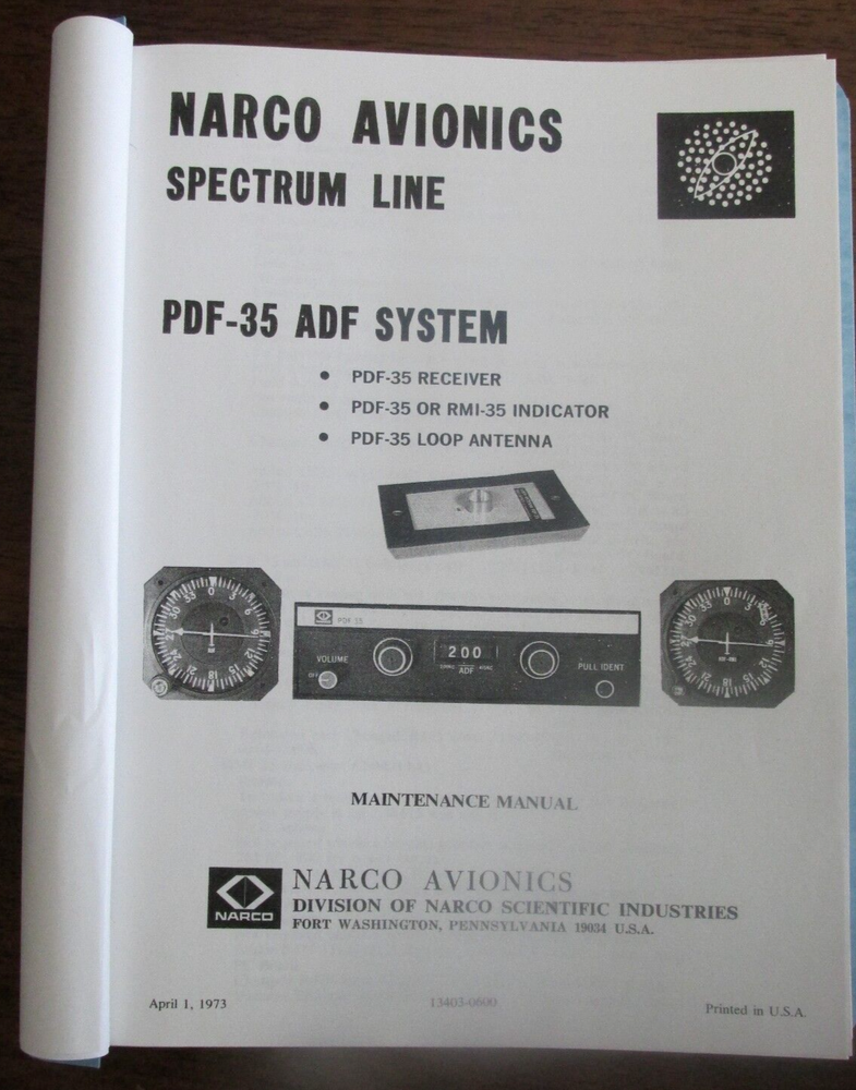 NARCO AVIONICS PDF 35 ADF System MAINTENANCE MANUAL receiver antenna indicator