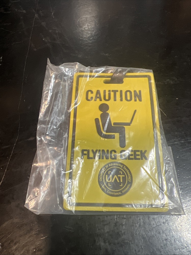 caution flying geek luggage tag
